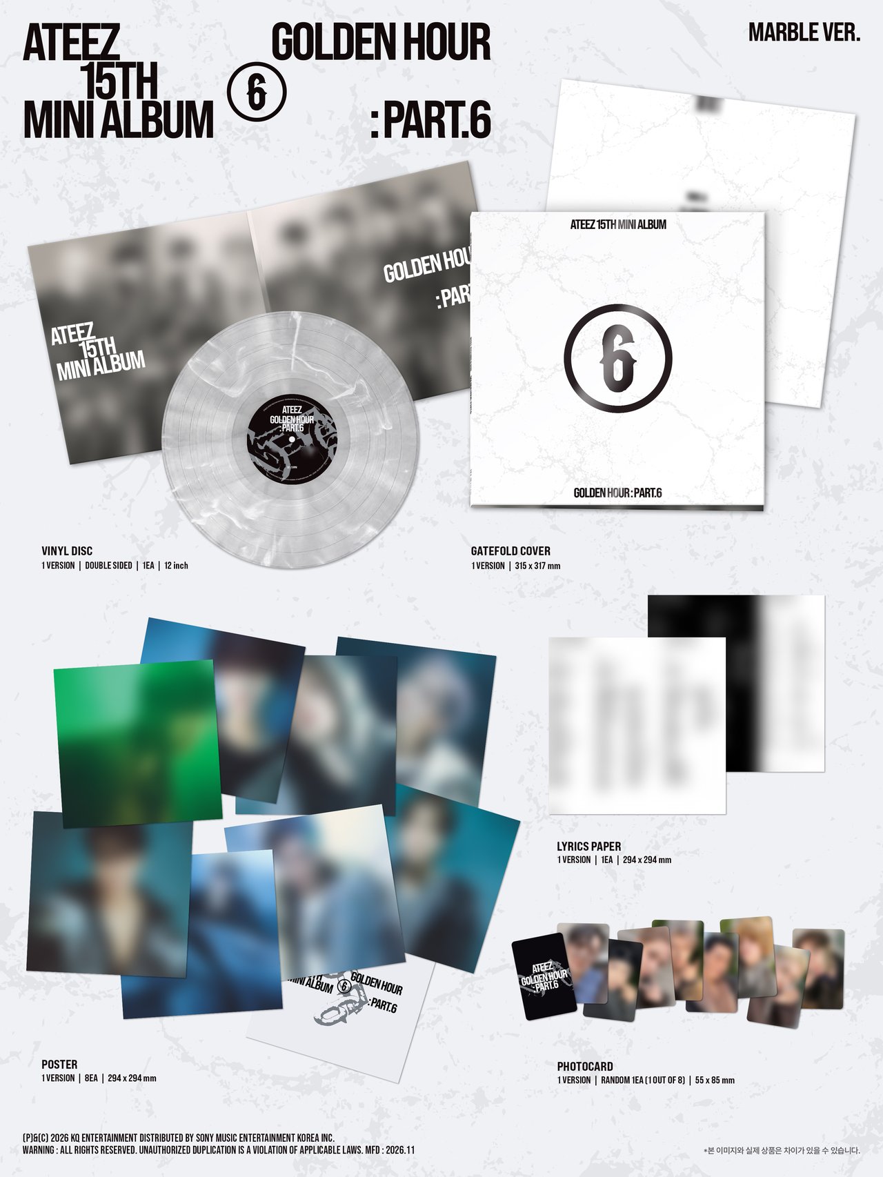 ATEEZ 15TH MINI ALBUM [GOLDEN HOUR : Part.6] (MARBLE / EARPHONE