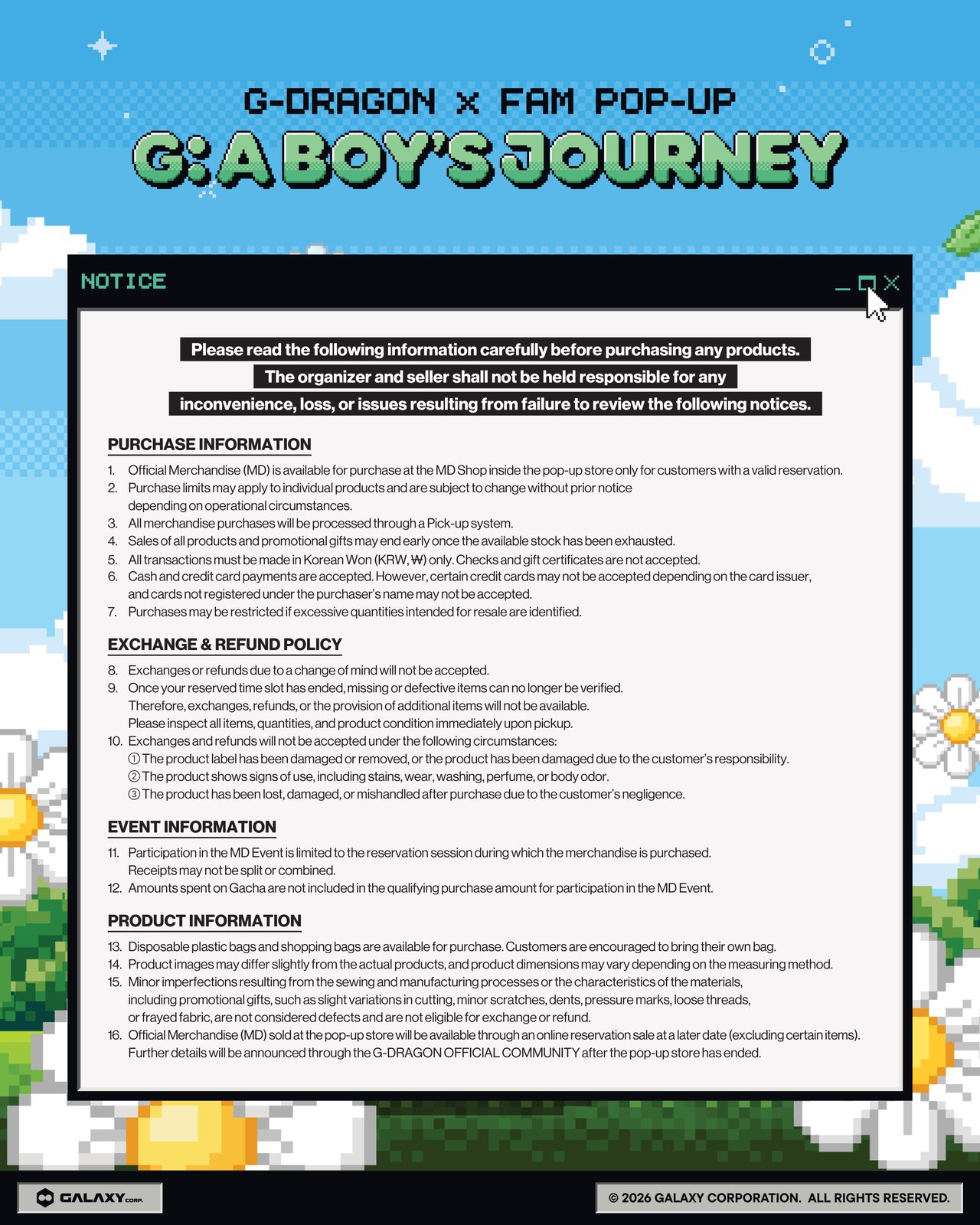 G-DRAGON x FAM POP-UP [G: A BOY'S JOURNEY] OFFICIAL MERCH LINE-UP