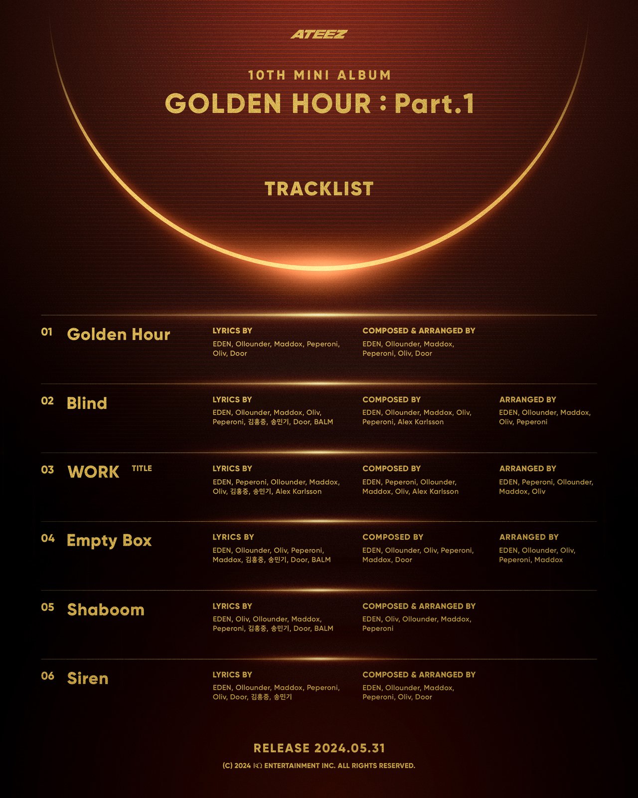 ATEEZ(에이티즈) GOLDEN HOUR : Part.1 Tracklist Poster