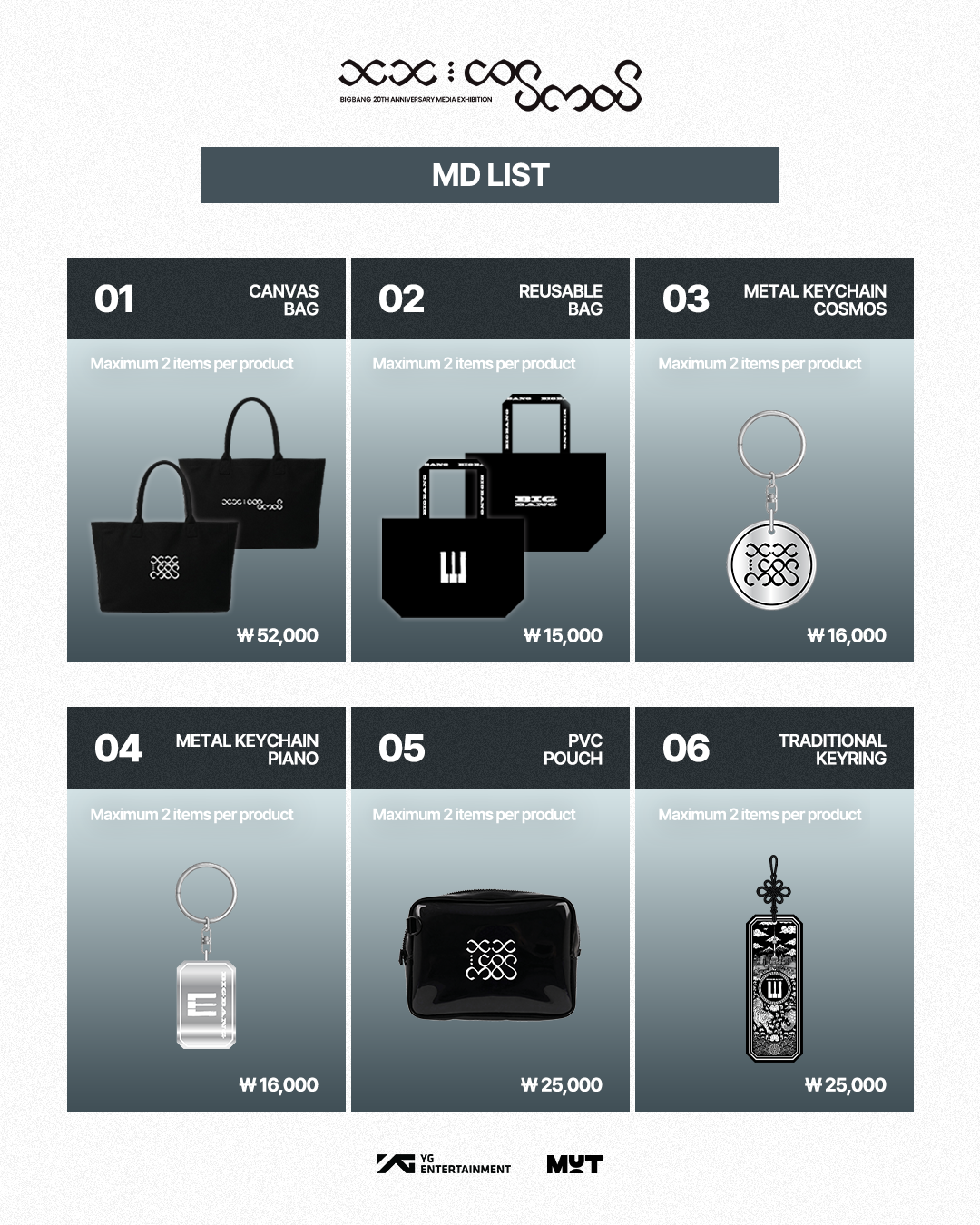 BIGBANG まとめ売り MD LIST] MAIN EXHIBITION | COSMOS BIGBANG 20TH ANNIVERSARY MEDIA
