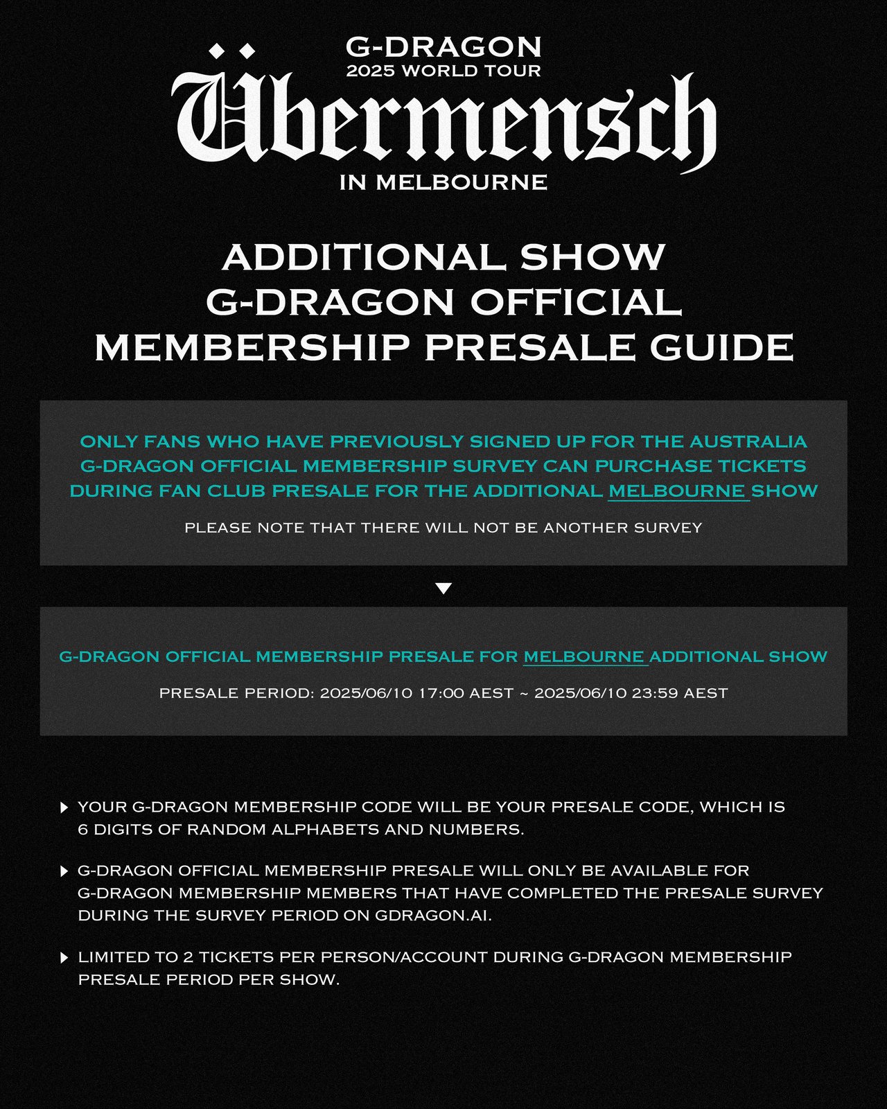 G-DRAGON VIPパスセット メルボルン G-DRAGON 2025 WORLD TOUR [Übermensch] IN MELBOURNE