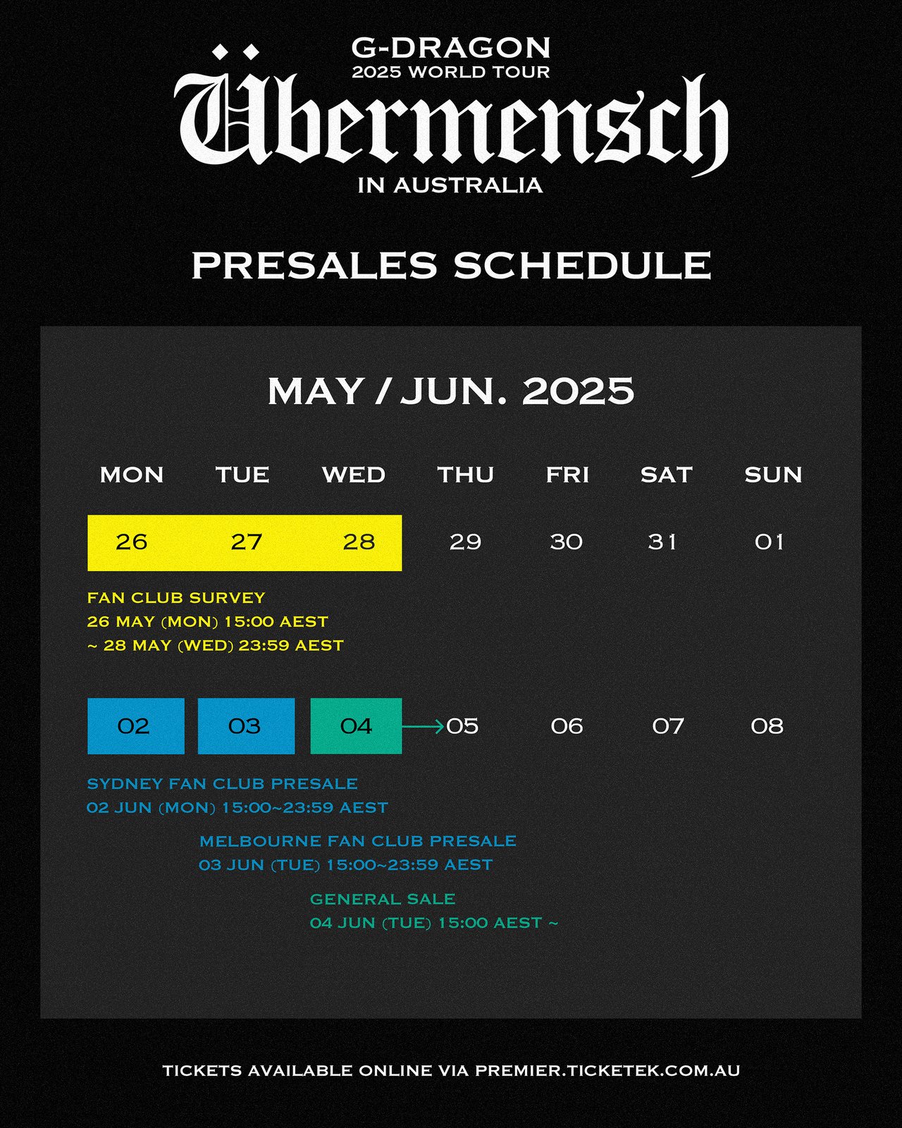 G-DRAGON 2025 WORLD TOUR [Übermensch] IN AUSTRALIA ANNOUNCEMENT