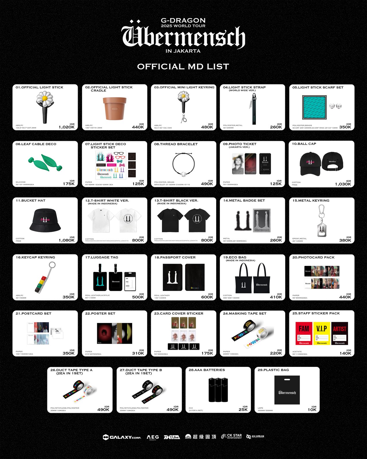 G-DRAGON 2025 WORLD TOUR [Übermensch] IN JAKARTA OFFICIAL MD ON