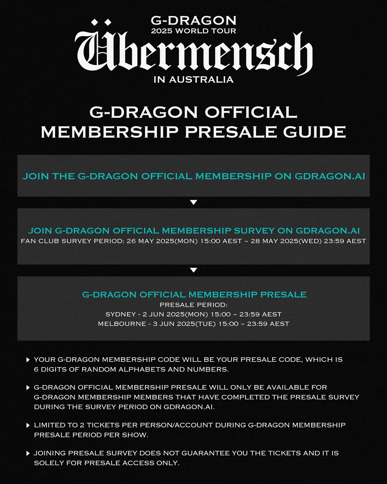G-DRAGON 2025 WORLD TOUR [Übermensch] IN AUSTRALIA ANNOUNCEMENT