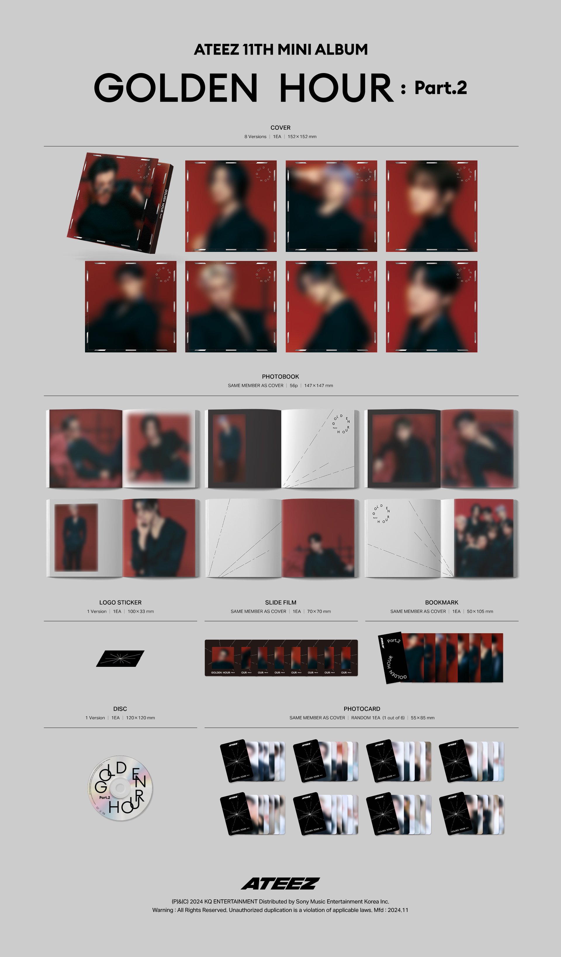ATEEZ GOLDEN HOUR：Part.2 FC トレカ 8枚コンプセット GOLDEN HOUR : Part.2] DIGIPACK VER. [8-piece set]