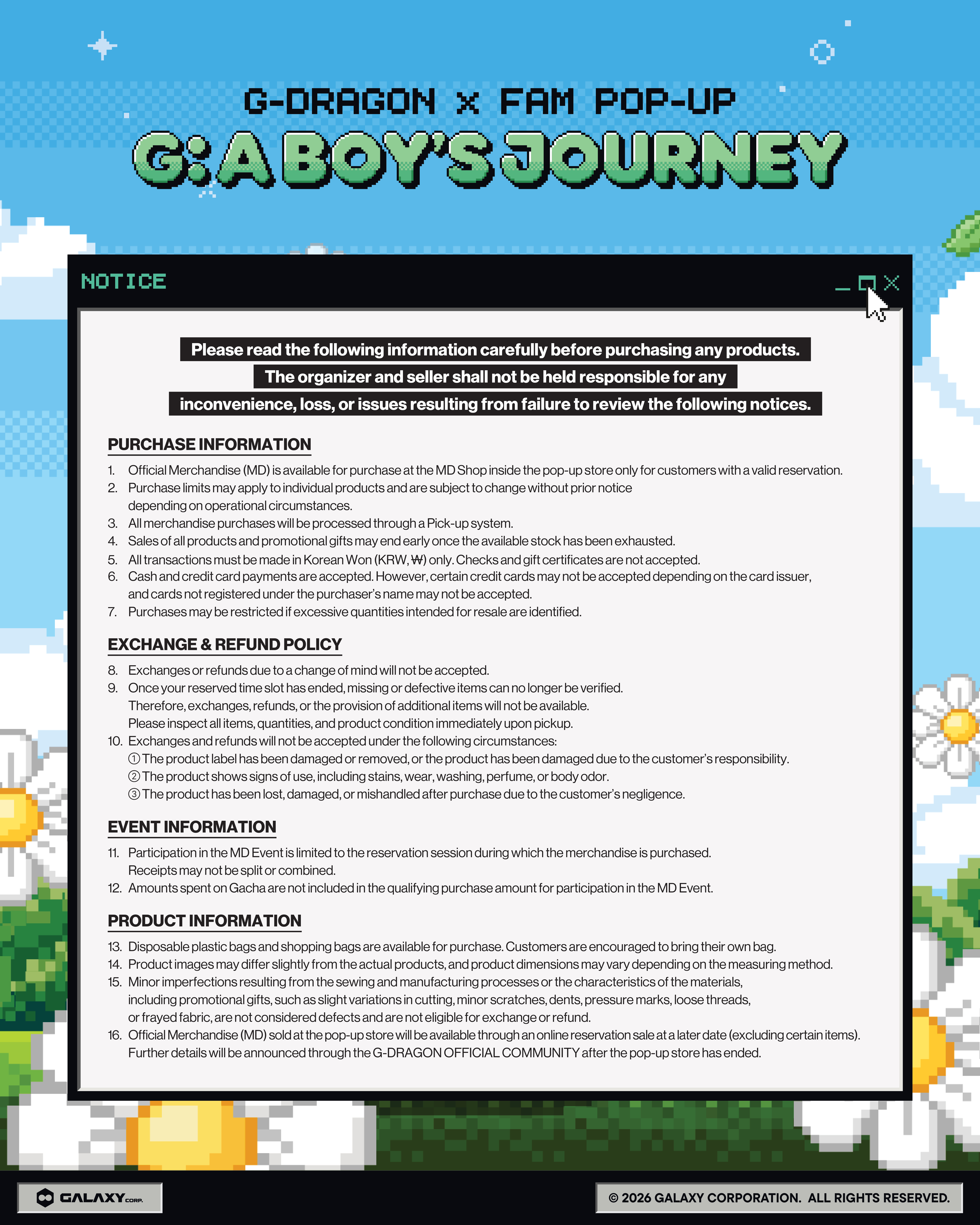 G-DRAGON x FAM POP-UP [G: A BOY'S JOURNEY] OFFICIAL MERCH LINE-UP